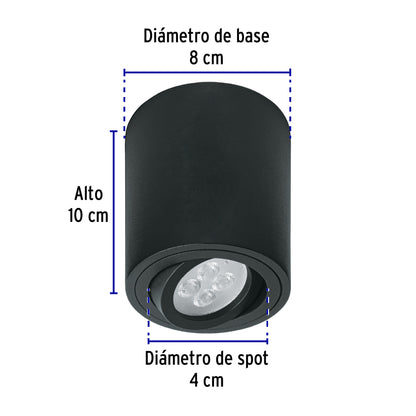 Luminario de sobreponer con spot dirigible, redondo, negro | SOB-401S | 49717