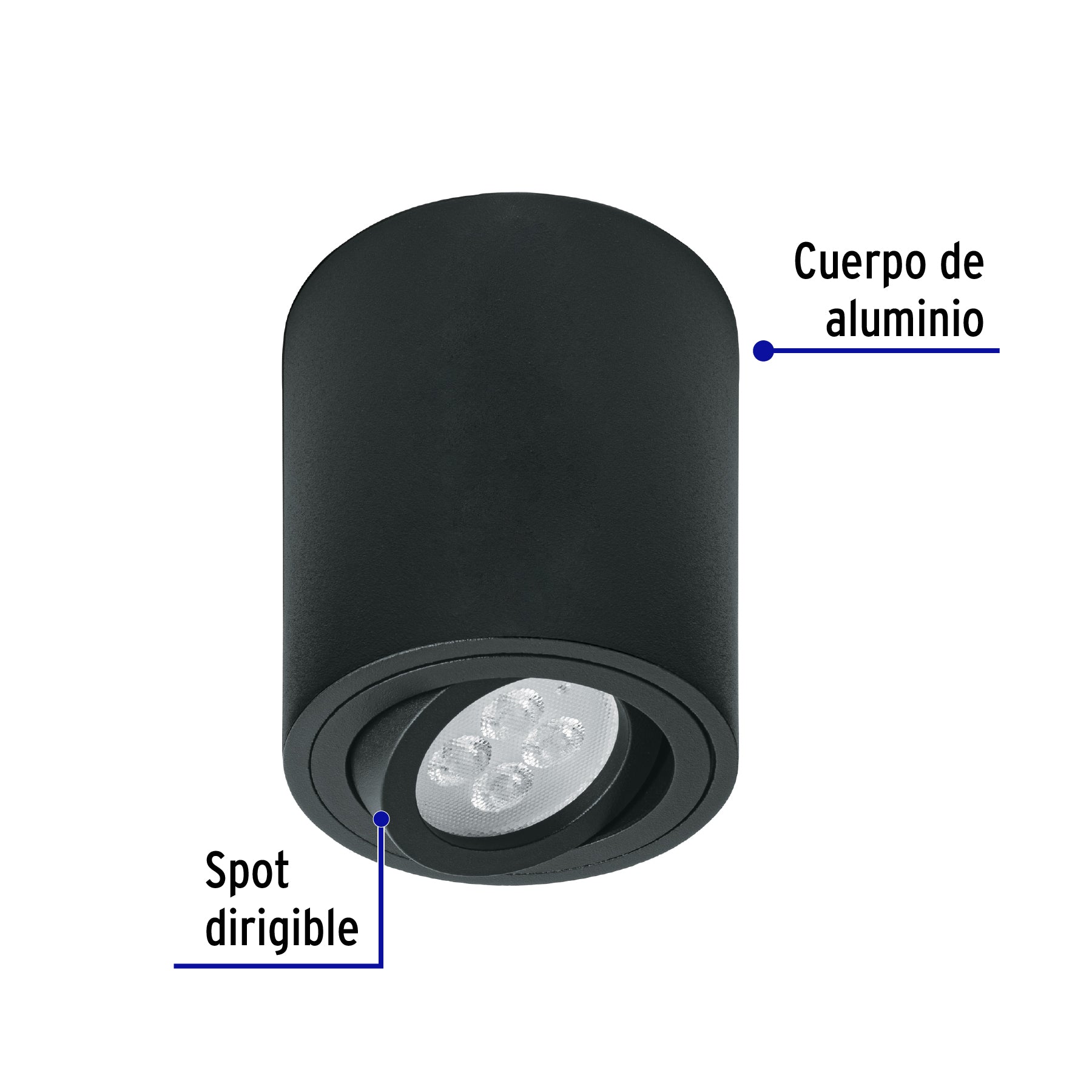 Luminario de sobreponer con spot dirigible, redondo, negro | SOB-401S | 49717