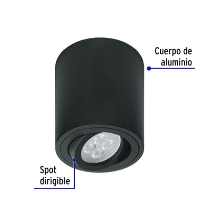 Luminario de sobreponer con spot dirigible, redondo, negro | SOB-401S | 49717