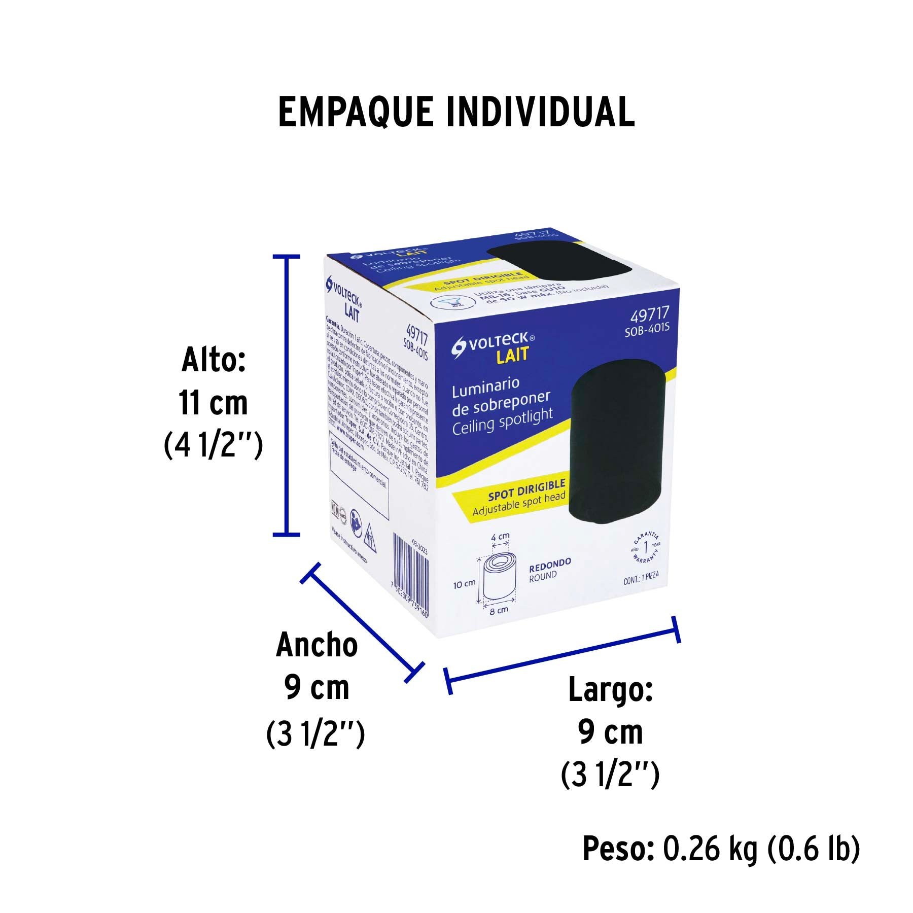 Luminario de sobreponer con spot dirigible, redondo, negro | SOB-401S | 49717