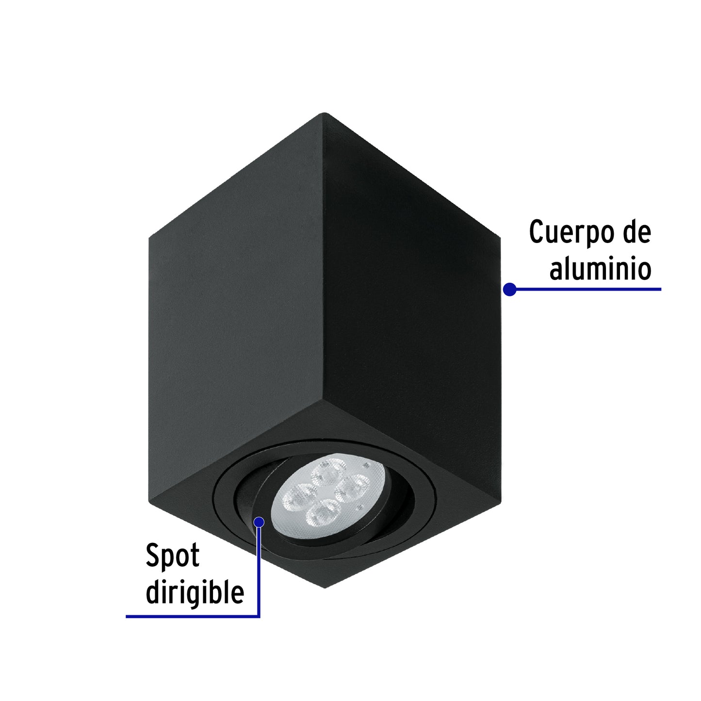 Luminario de sobreponer c/spot dirigible, cuadrado, negro | SOB-403S | 49719