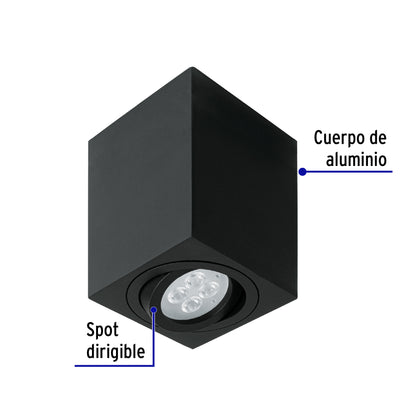 Luminario de sobreponer c/spot dirigible, cuadrado, negro | SOB-403S | 49719