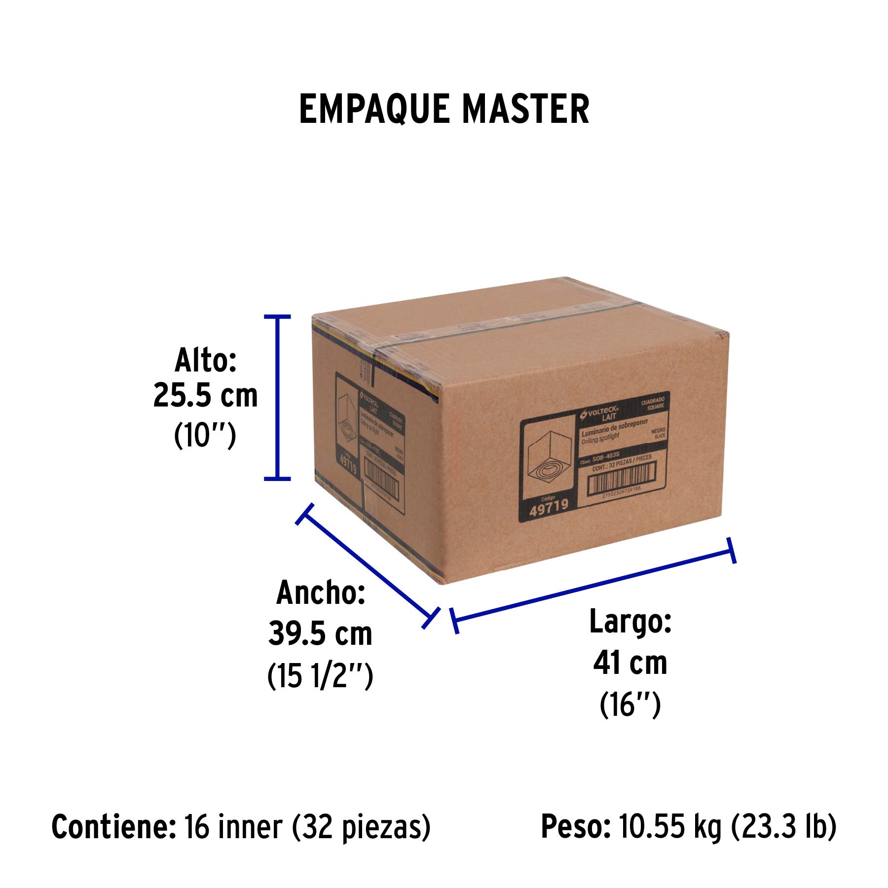 Luminario de sobreponer c/spot dirigible, cuadrado, negro | SOB-403S | 49719