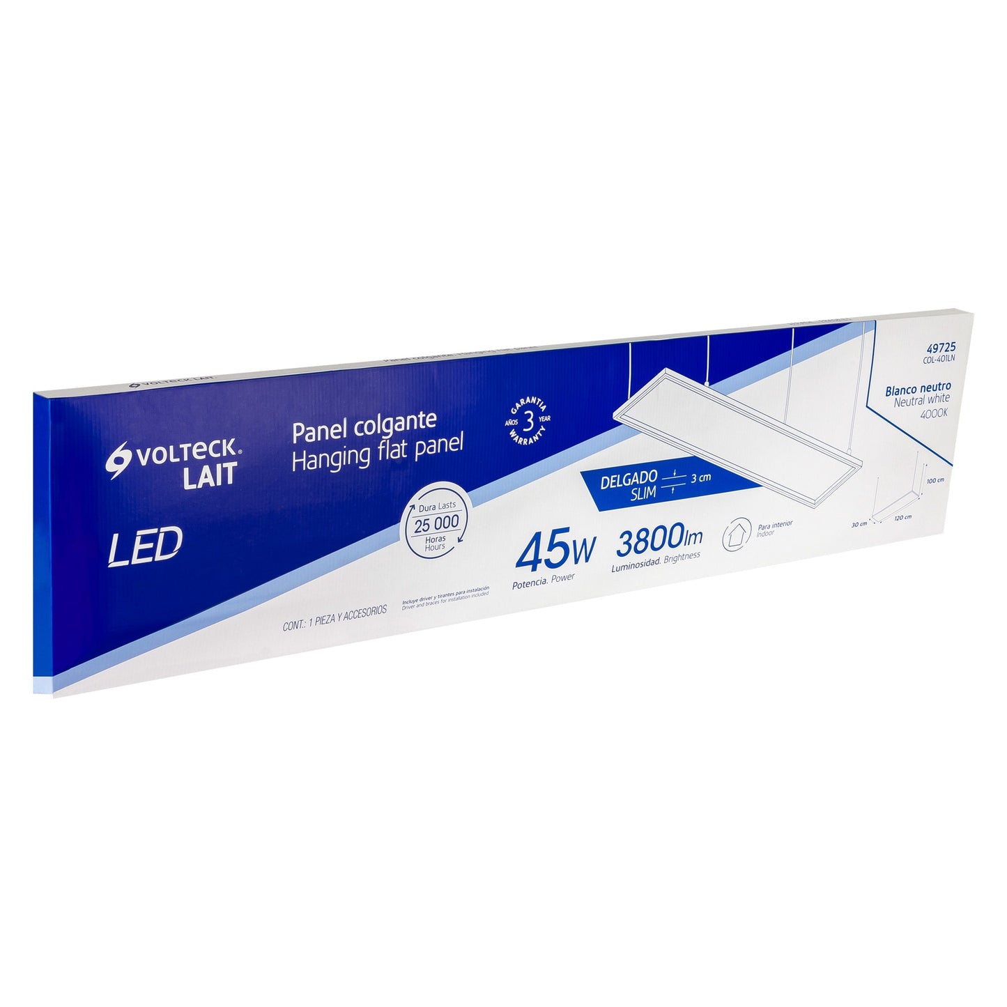 Panel delgado colgante de LED 45 W 30 x 120 cm luz neutra | COL-401LN | 49725