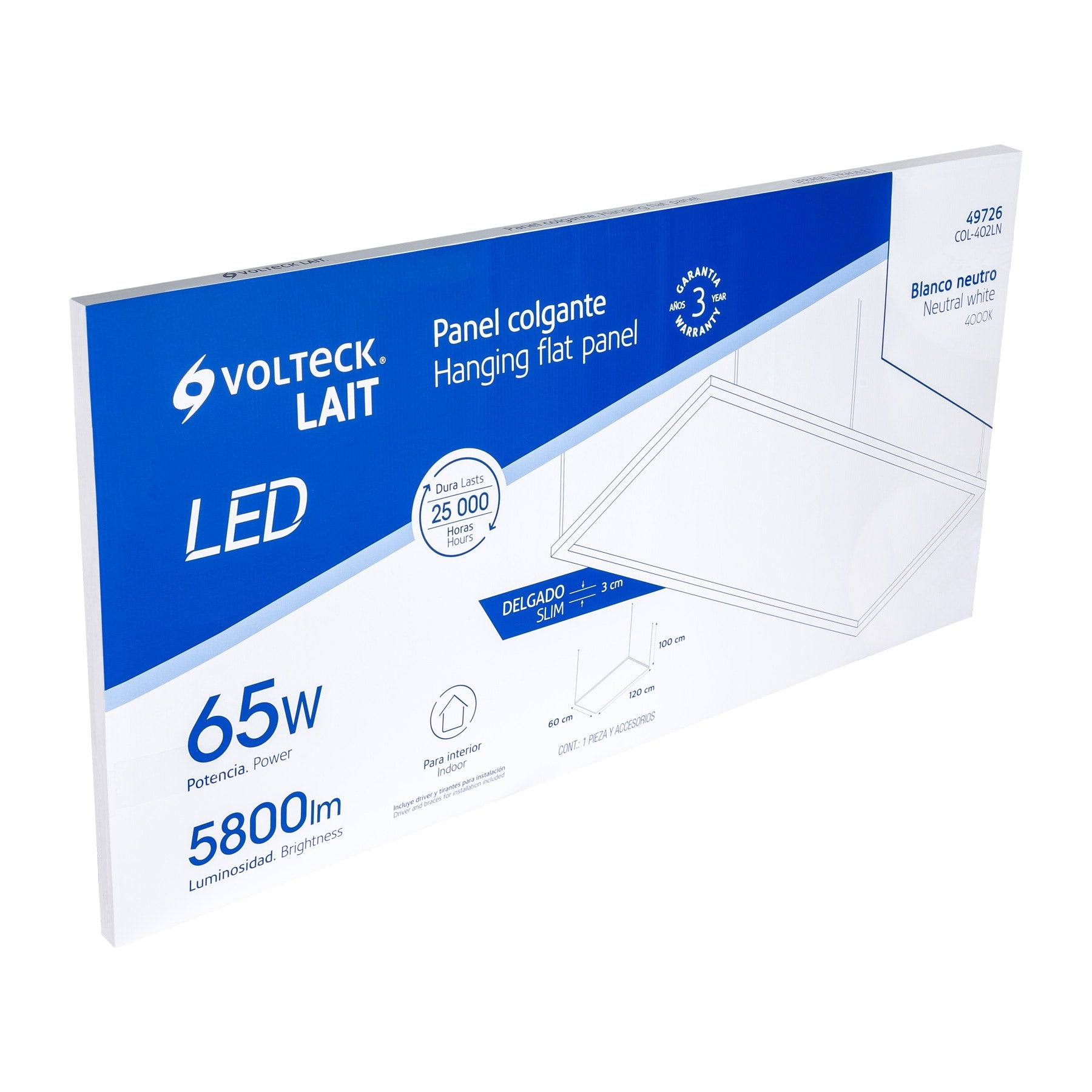 Panel delgado colgante de LED 65 W 60 x 120 cm luz neutra | COL-402LN | 49726
