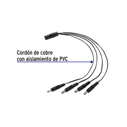 Cable Divisor de Energía tipo Pulpo 1 a 4 para CCTV, Volteck | CTV-14CP | 49788