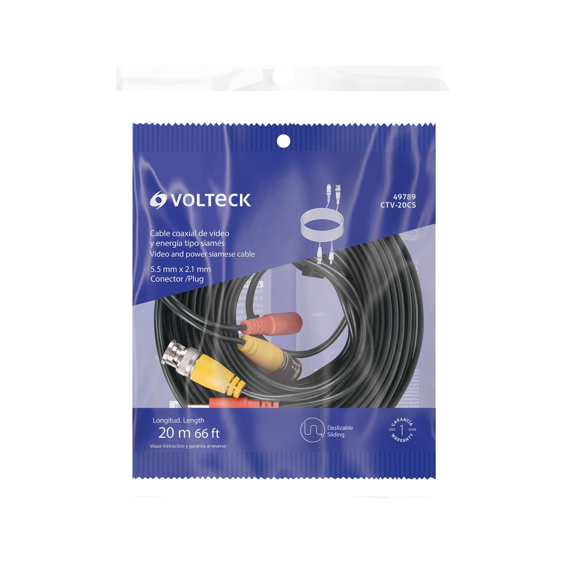 Cable Video y Energía Tipo Siamés CCTV, 20 metros, Volteck | CTV-20CS | 49789
