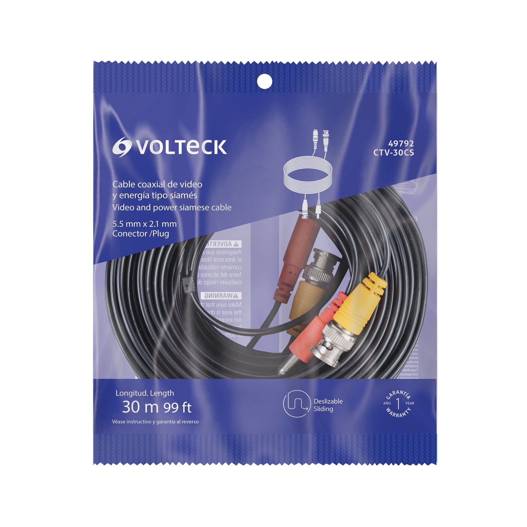 Cable Video y Energía Tipo Siamés CCTV, 30 metros, Volteck | CTV-30CS | 49792
