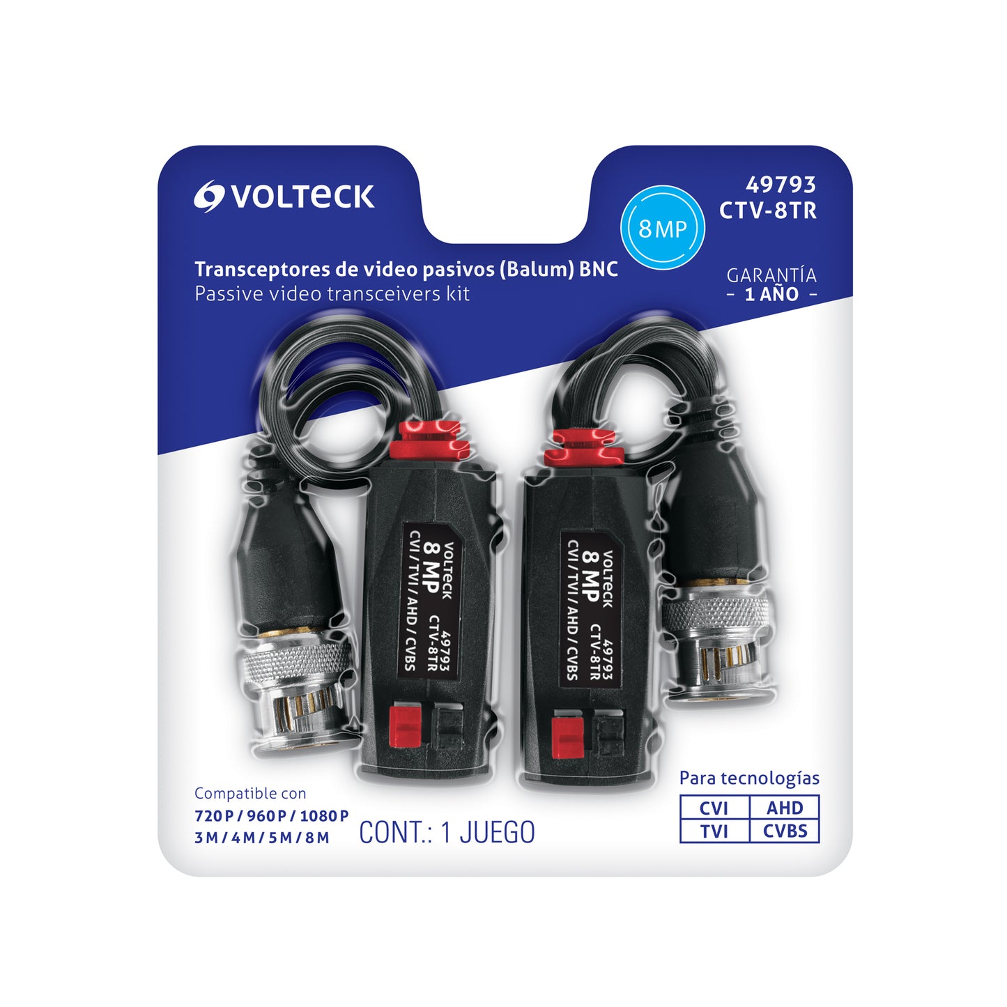 Par de Transceptores Pasivos Video Balun, hasta 8MP, Volteck | CTV-8TR | 49793