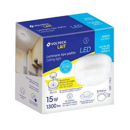 Luminario LED plafón 15W 6500K, con base E26, VOLTECK | PLA-800L | 49804