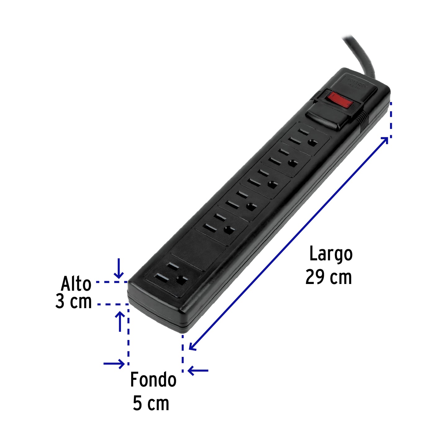 Multicontacto 16 AWG doméstico con 6 entradas, negro Volteck | MUL-6N | 49859