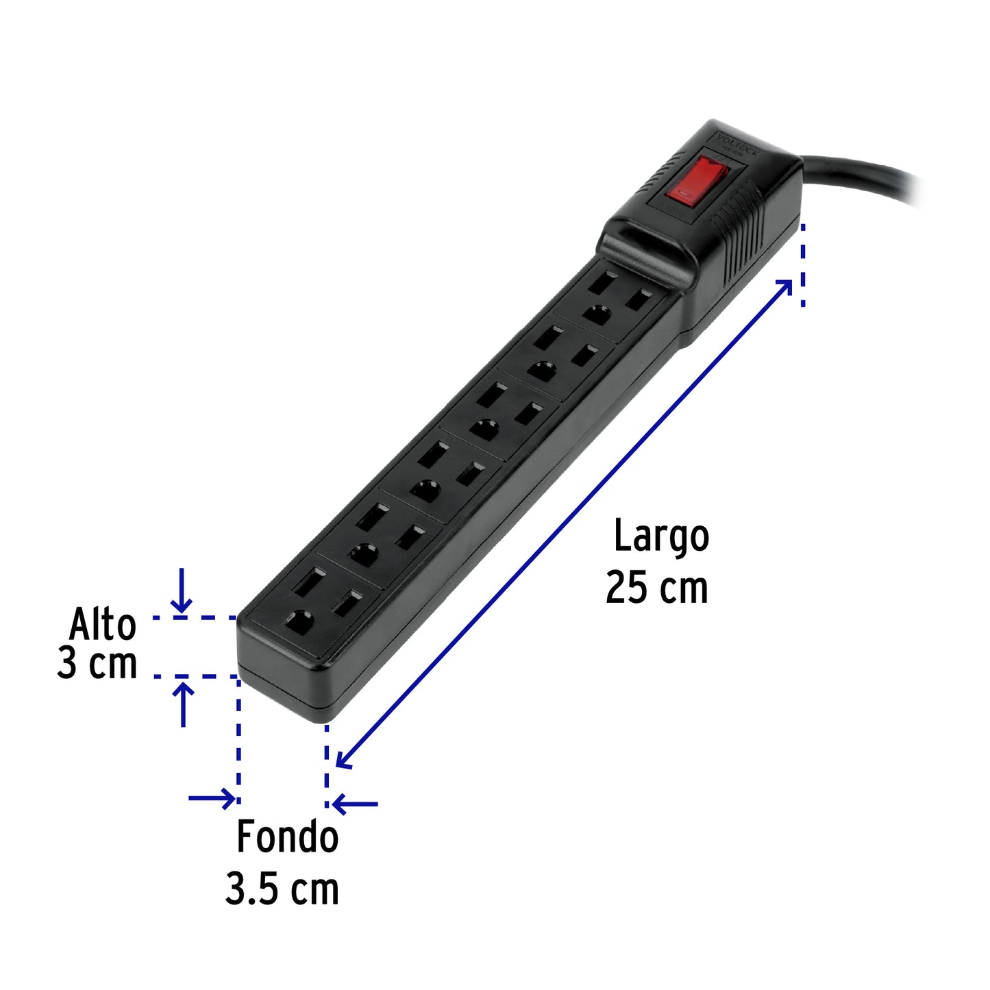 Multicontacto 16 AWG doméstico económico 6 entradas, negro | MUL-6EN | 49860