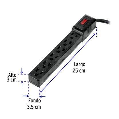 Multicontacto 16 AWG doméstico económico 6 entradas, negro | MUL-6EN | 49860