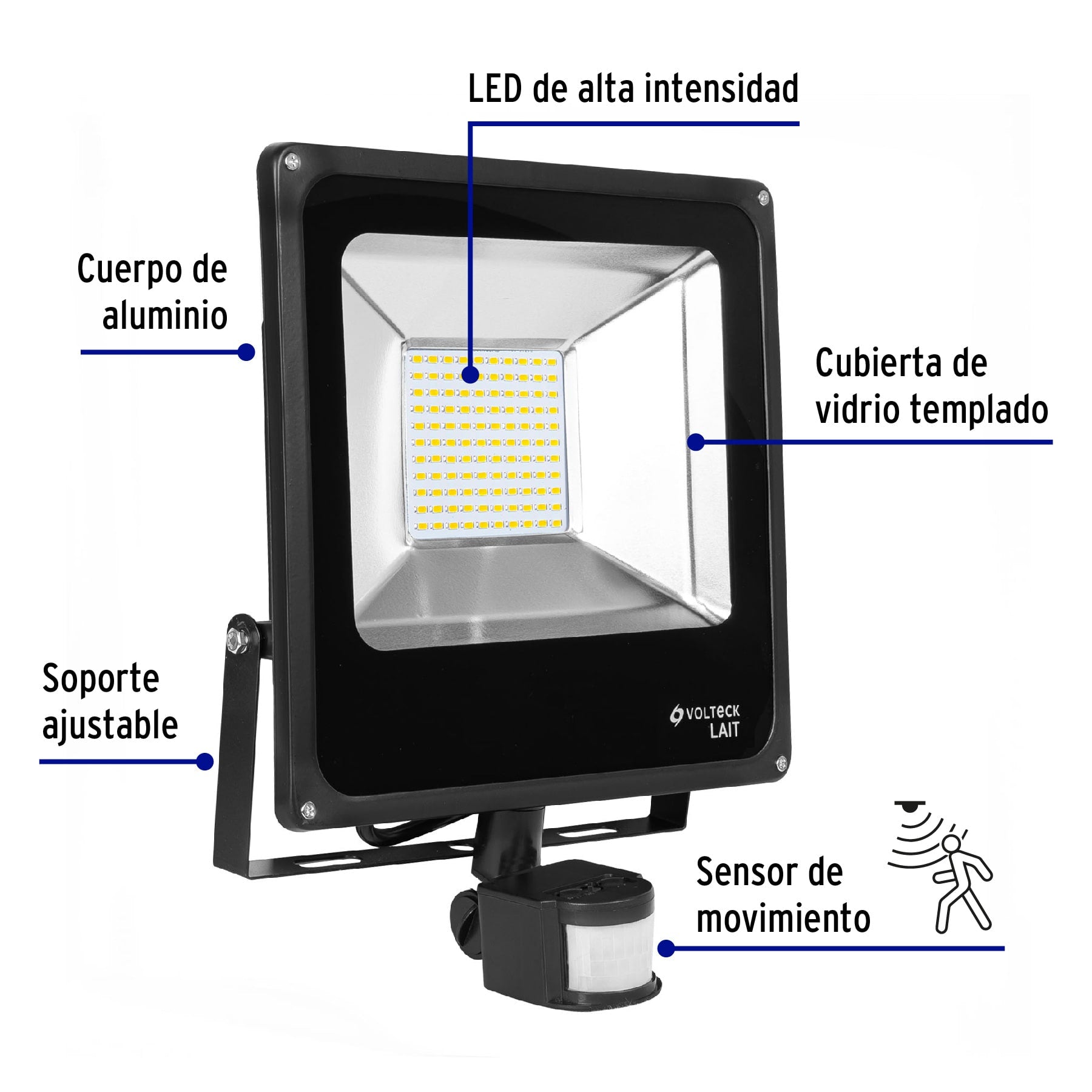 Reflector LED para exteriores 50W 6500K con sensor, VOLTECK | REF-903L | 49896