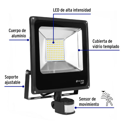 Reflector LED para exteriores 50W 6500K con sensor, VOLTECK | REF-903L | 49896