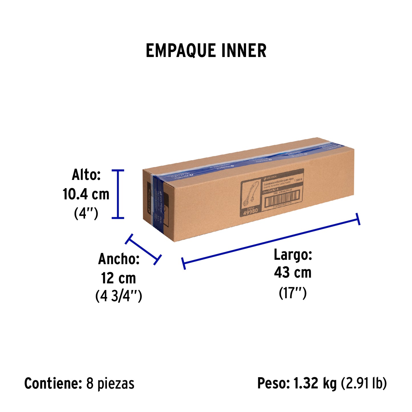 Calentador de inmersión p/agua #8 de 30 L, 1500 W, Volteck | CAGU-8 | 49980