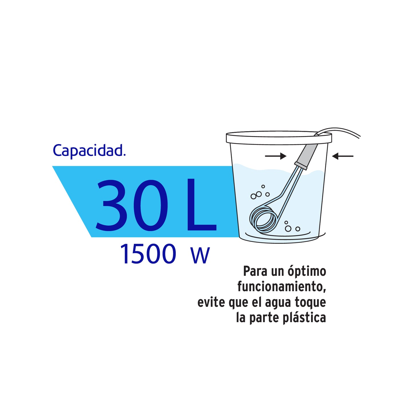 Calentador de inmersión p/agua #8 de 30 L, 1500 W, Volteck | CAGU-8 | 49980