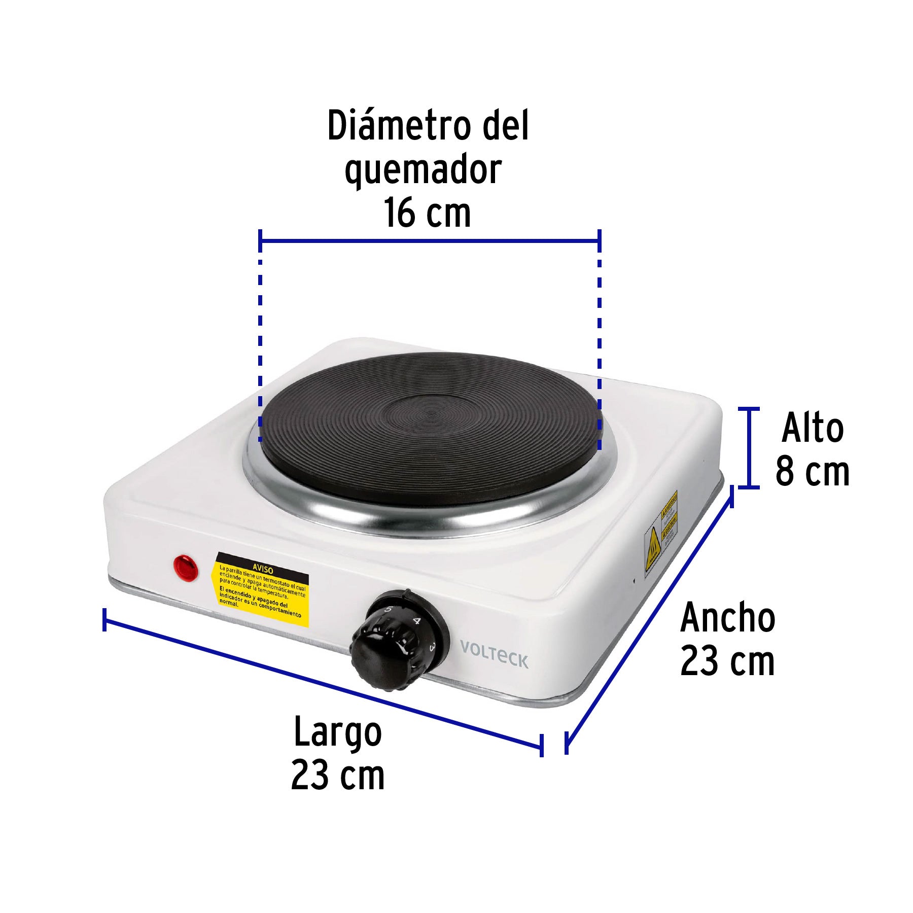 Parrilla eléctrica 1 quemador de disco, blanca, VOLTECK | PAEL-1CD | 49989