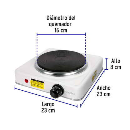 Parrilla eléctrica 1 quemador de disco, blanca, VOLTECK | PAEL-1CD | 49989