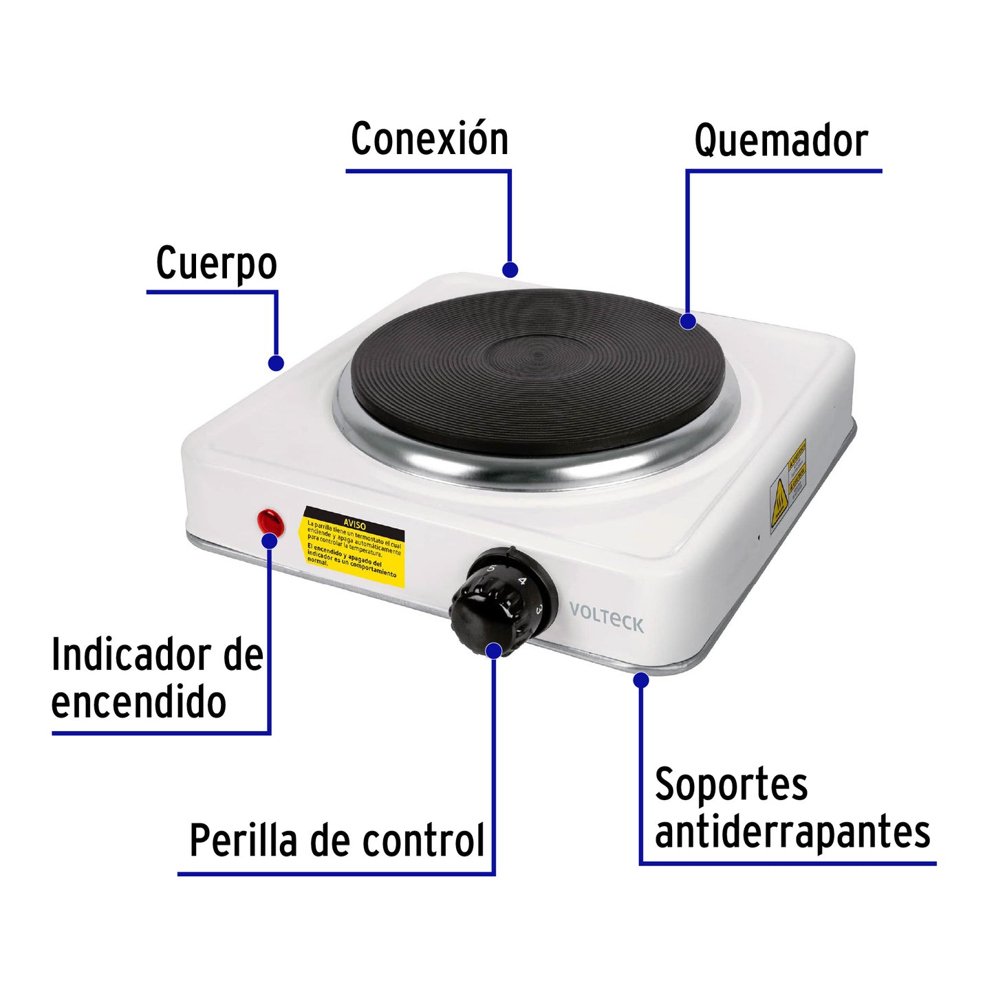 Parrilla eléctrica 1 quemador de disco, blanca, VOLTECK | PAEL-1CD | 49989