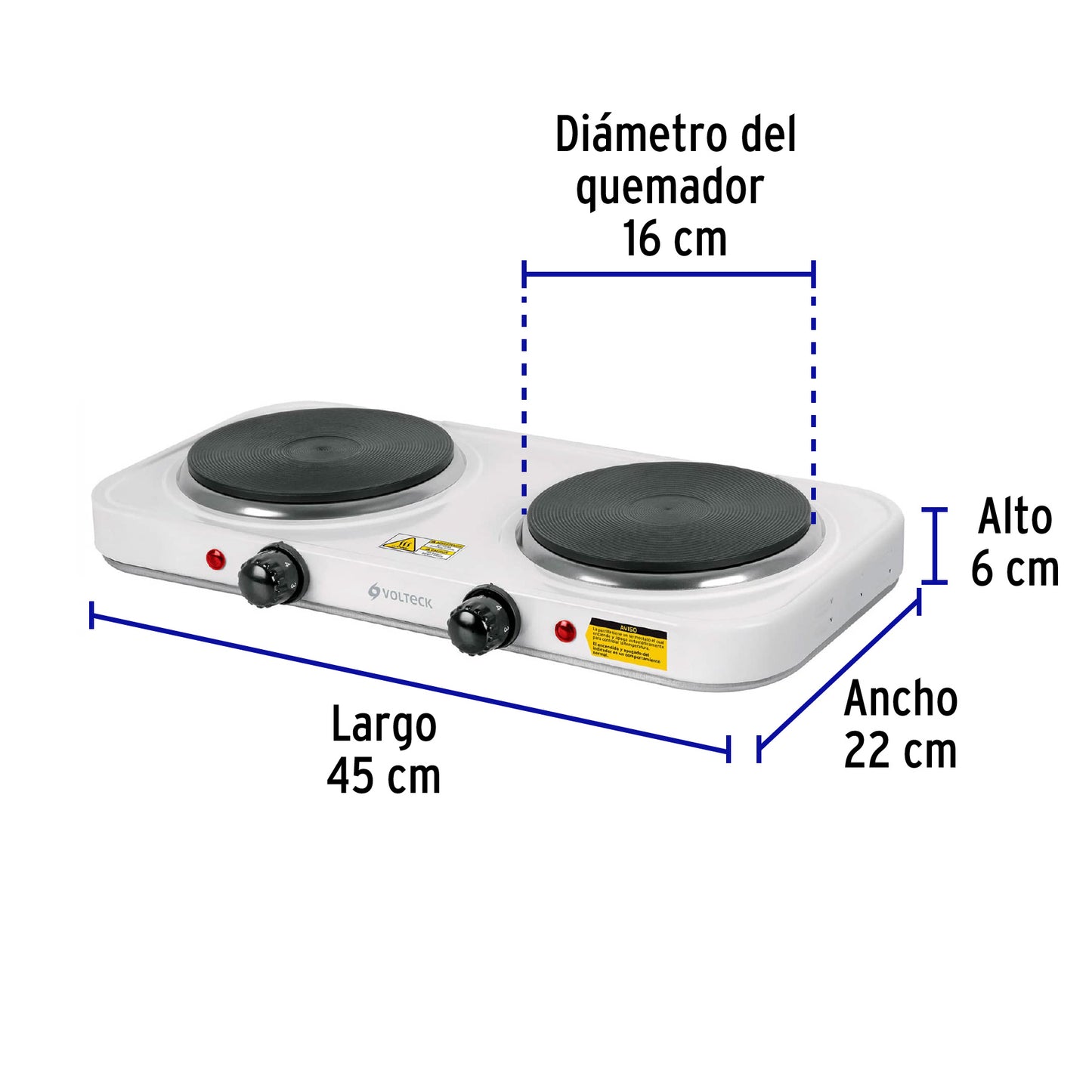 Parrilla eléctrica 2 quemadores de disco, blanca, VOLTECK | PAEL-2CD | 49990