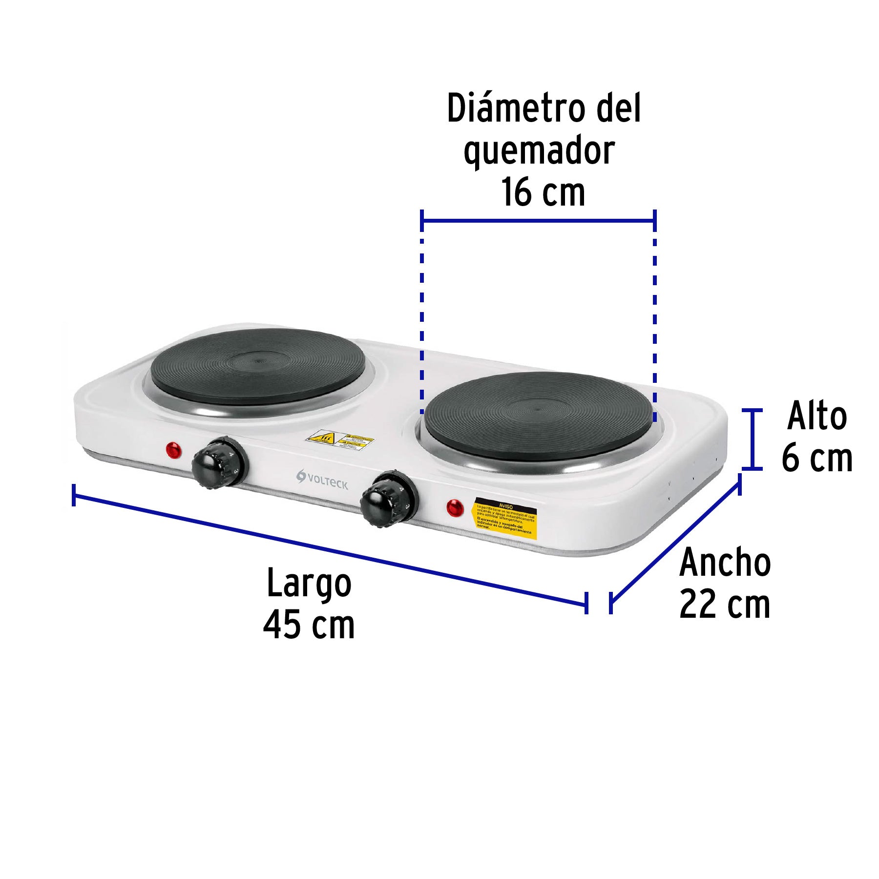 Parrilla eléctrica 2 quemadores de disco, blanca, VOLTECK | PAEL-2CD | 49990