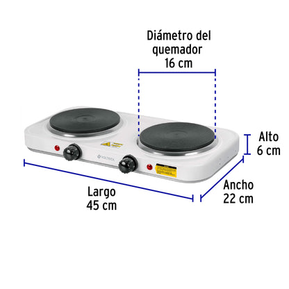 Parrilla eléctrica 2 quemadores de disco, blanca, VOLTECK | PAEL-2CD | 49990