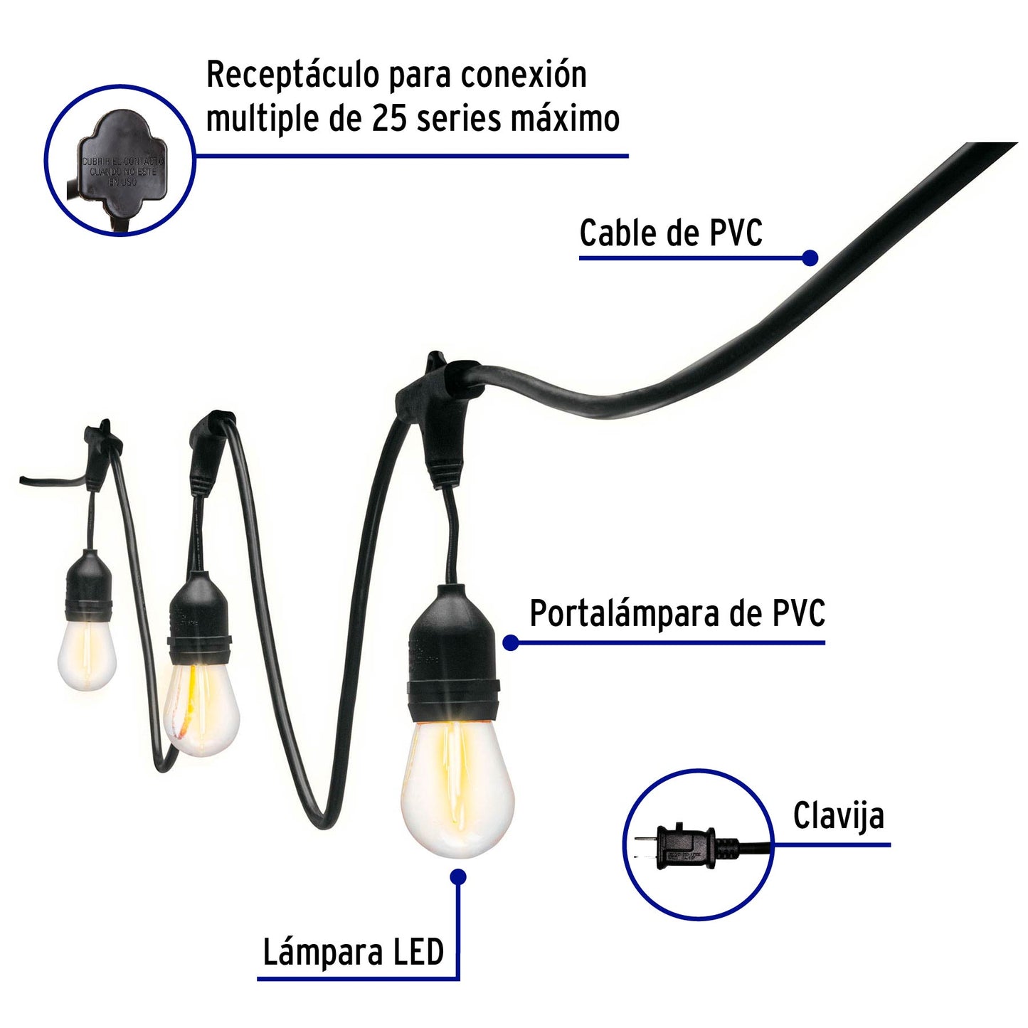 Serie de 14.6 m con 24 luces de LED para exterior, Volteck | SL-14L | 49991