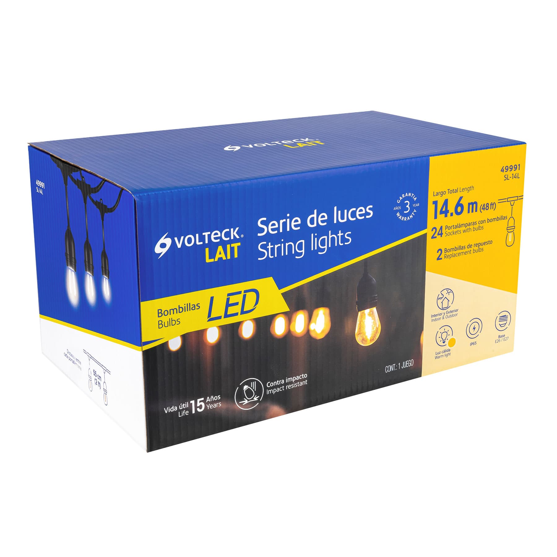 Serie de 14.6 m con 24 luces de LED para exterior, Volteck | SL-14L | 49991