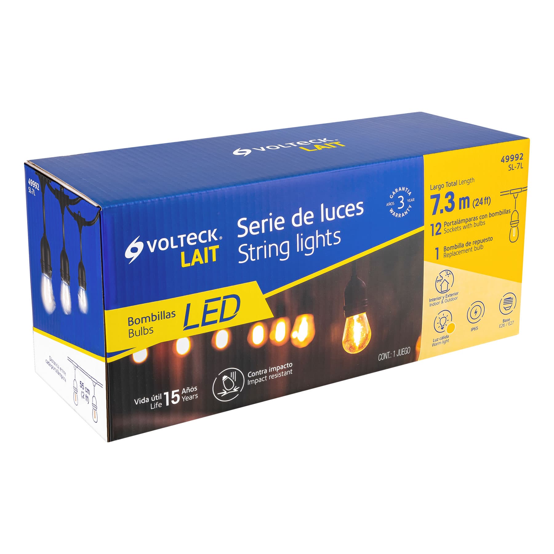 Serie de 7.3 m con 12 luces de LED para exterior, Volteck | SL-7L | 49992