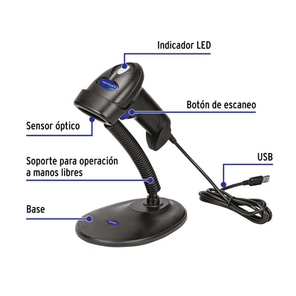 Lector de código de barras 2D, alámbrico, USB, VOLTECK | PDV-12L | 44195