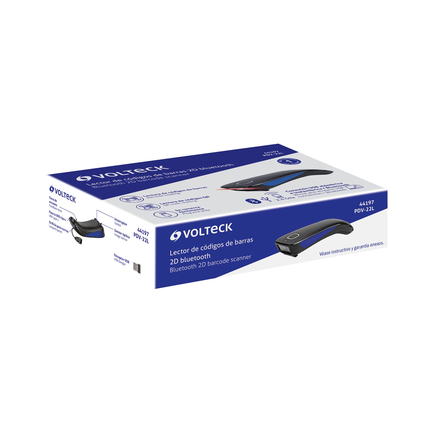 Lector de código de barras 2D, bluetooth, VOLTECK | PDV-22L | 44197