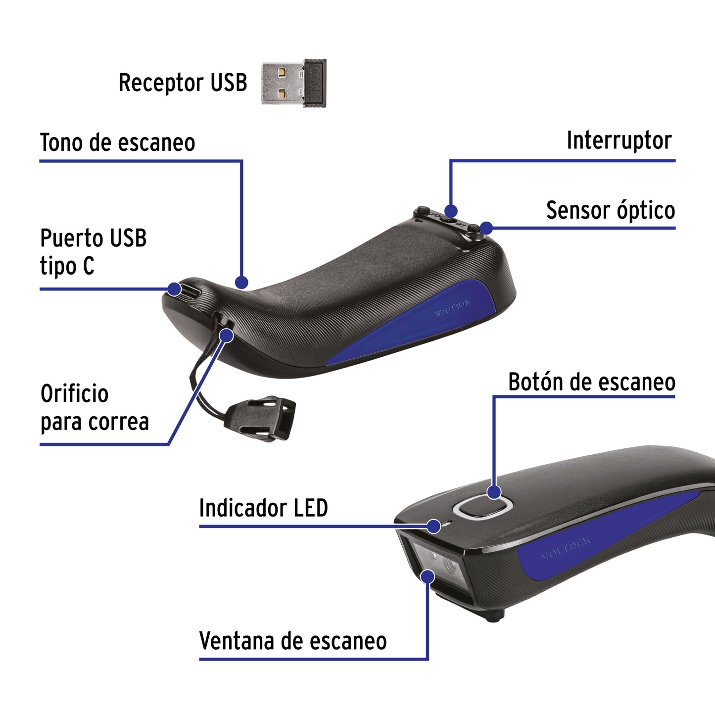 Lector de código de barras 2D, bluetooth, VOLTECK | PDV-22L | 44197