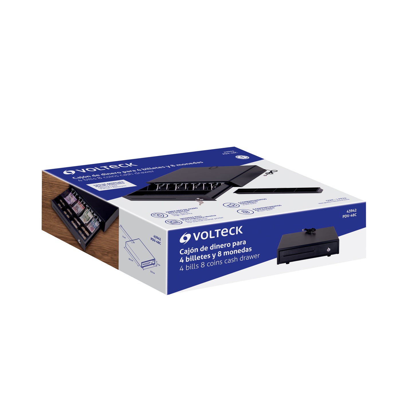 Cajón de dinero para 4 billetes y 8 monedas, VOLTECK | PDV-48C | 43942